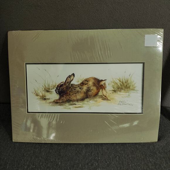 Vicki Wickell Watercolor‎ Rabbit 16x12" matted Signed Numbered 22/150 Brown Vtg - Picture 1 of 7
